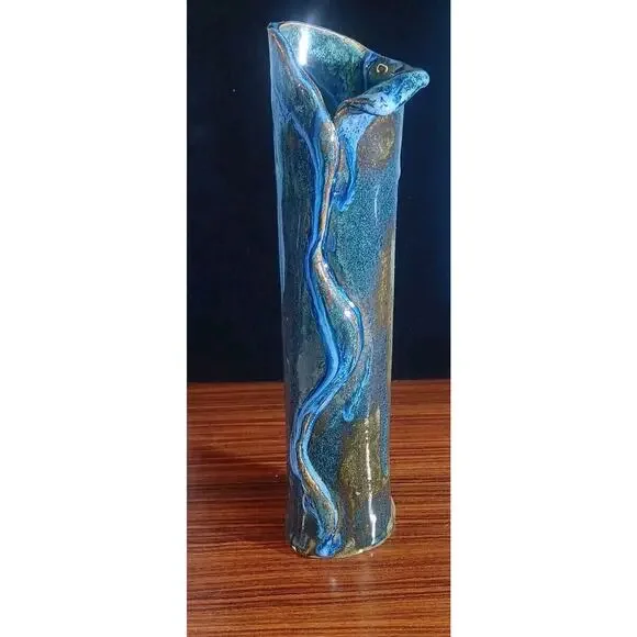Inspired Art Dripping Blue Expression Vase Waterfall Effect 9 Inch Tall - Picture 6 of 15